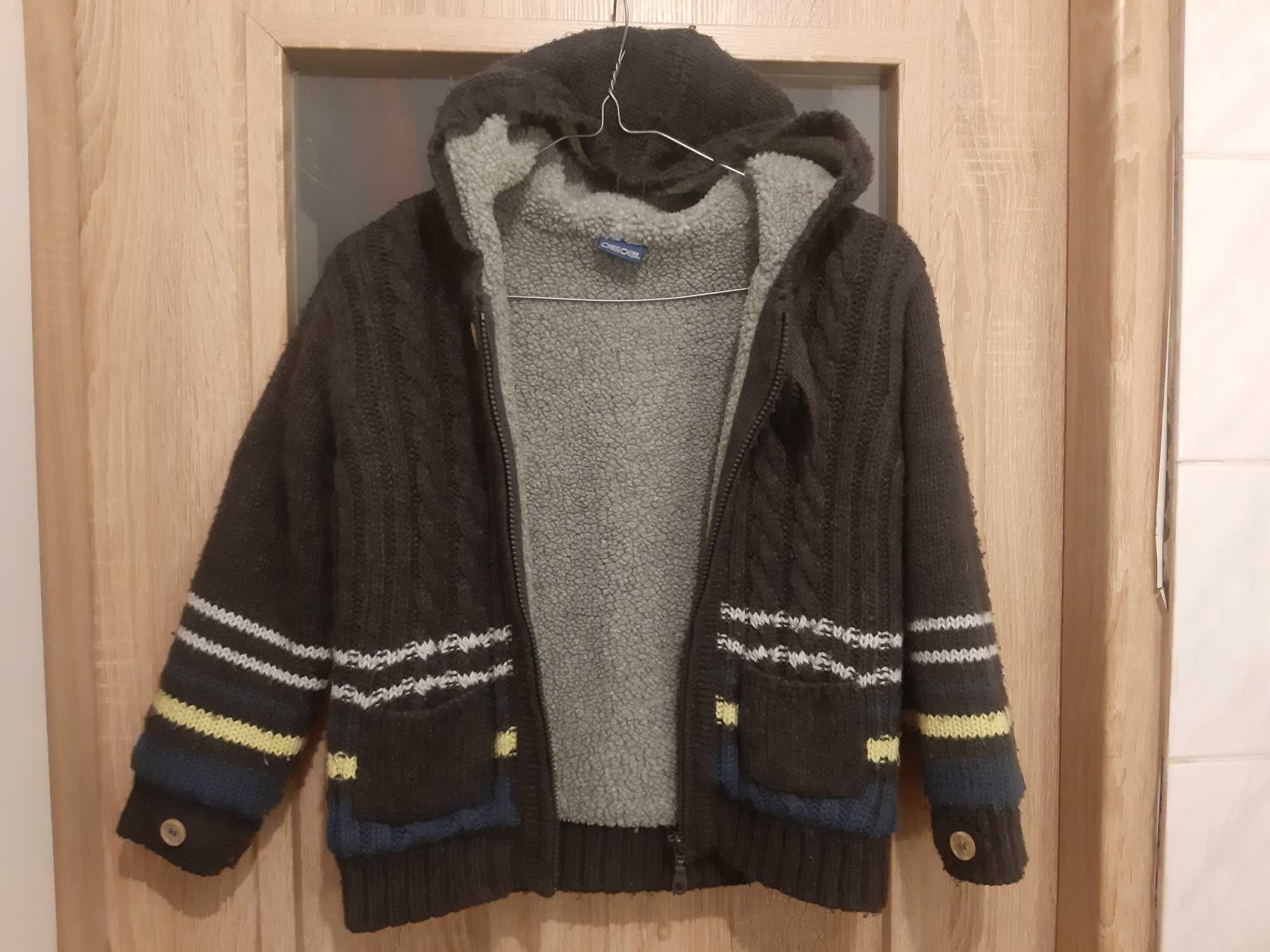 CHEROKEE Sweter - kurtka, pulower z futerkiem i kapturem 5-6l. popiel