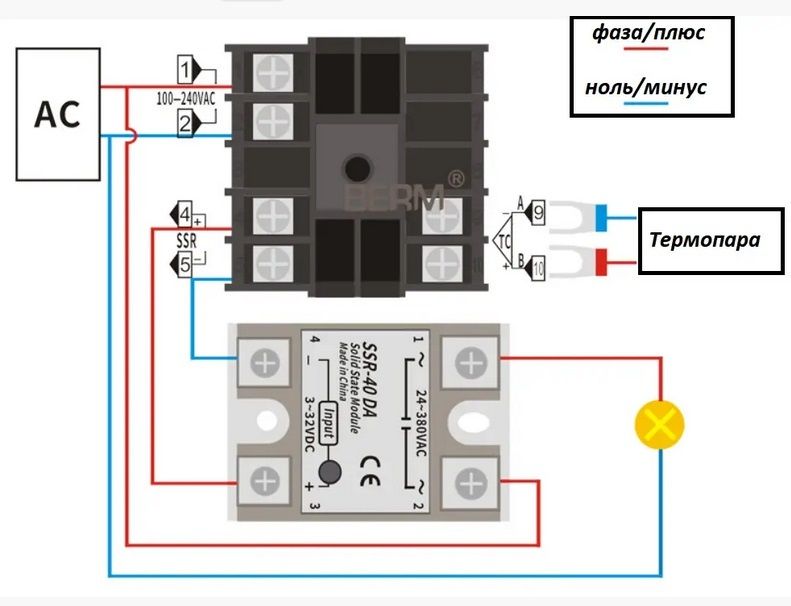 PID-регулятор REX-C100 SSR +реле+термопара