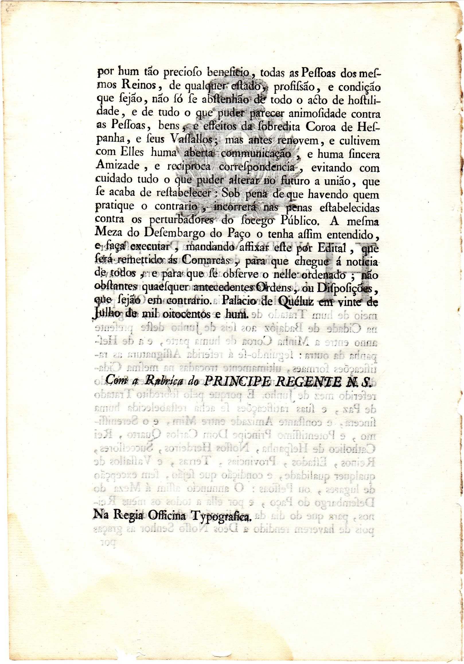 MUITO RARAS Declarações de Guerra e Paz com Espanha em 1801 (OLIVENÇA)