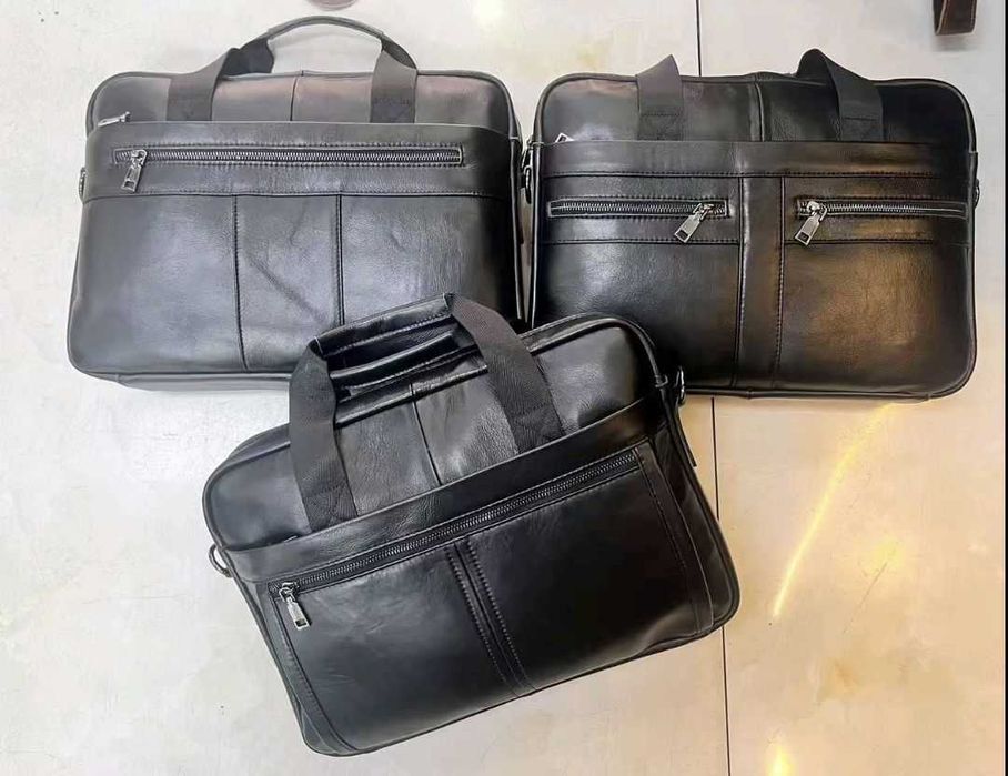 Сумка-портфель шкіряна чорна, коричнева для документів А4, ноутбука