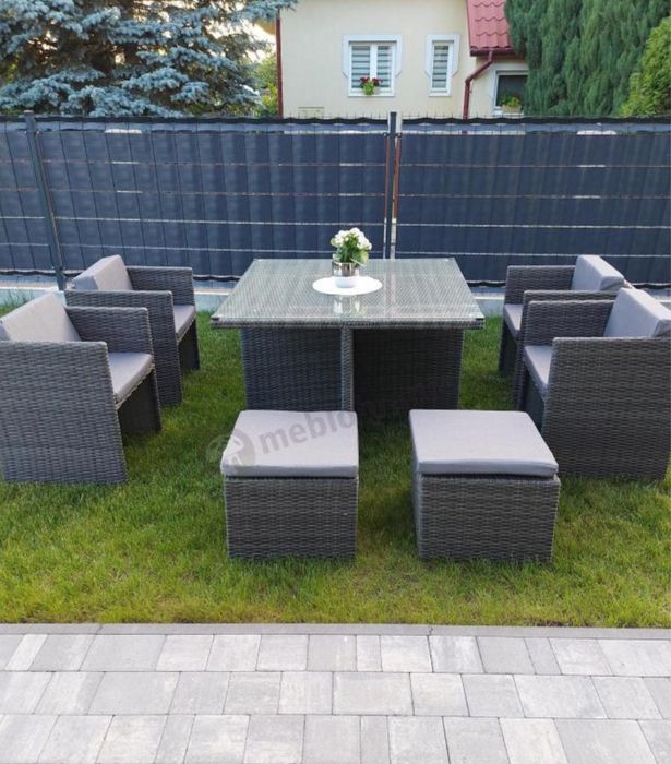zestaw ogrodowy technoratan (stół  + fotele + pufy)