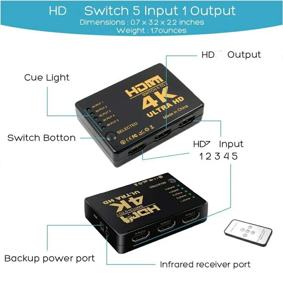 HDMI switcher 5 portas