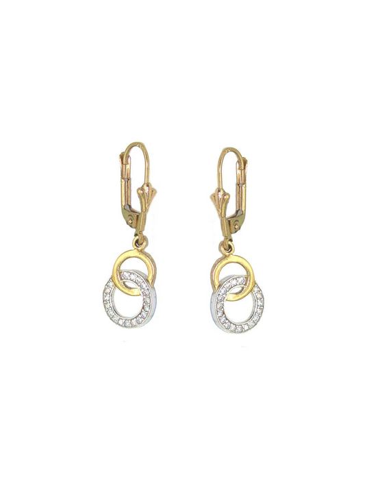 Złote kolczyki kółka biało-żółte z cyrkoniami -K/44.