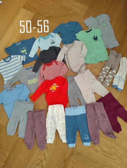 Paka ubranek dla chłopczyka 50-56 bawełna wyprawka niemowlęca
