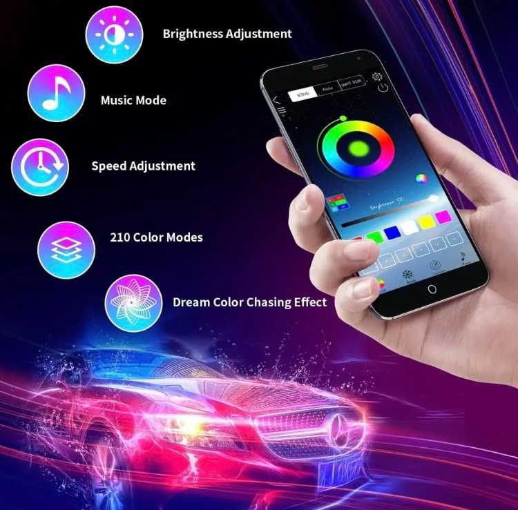 Fita de Leds RGB para Chassis/Exterior Carro, Bluetooth/APP(16M Cores)