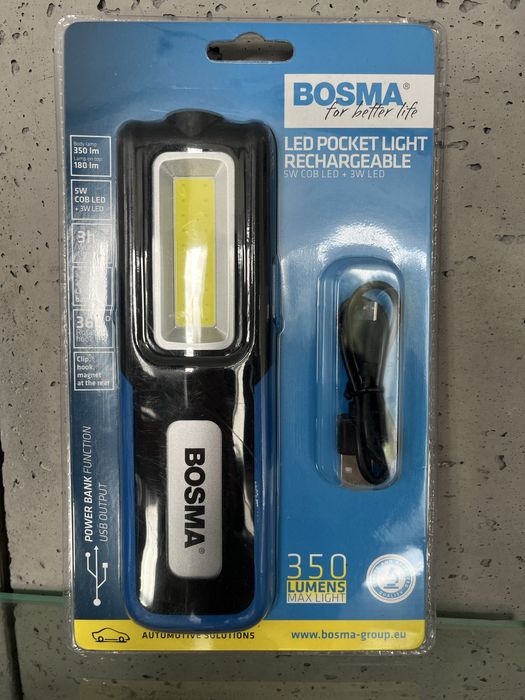 Latarka BOSMA LED 350 lm – nowa, akumulatorowa, USB, magnes