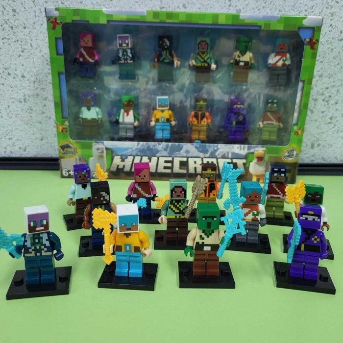 Набір фігурок Minecraft 12 шт на підставках та зброєю Майнкрафт
