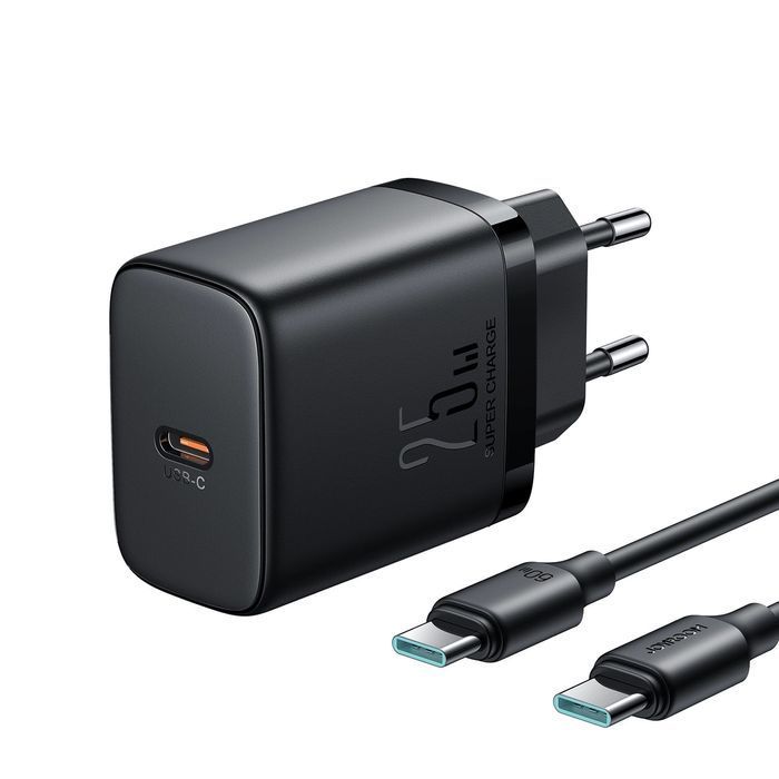 Szybka ładowarka Joyroom do 25W + kabel USB-C / USB-C 1m - czarna