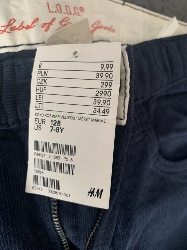 Spodnie chłopięce H&M sztruksowe 128
