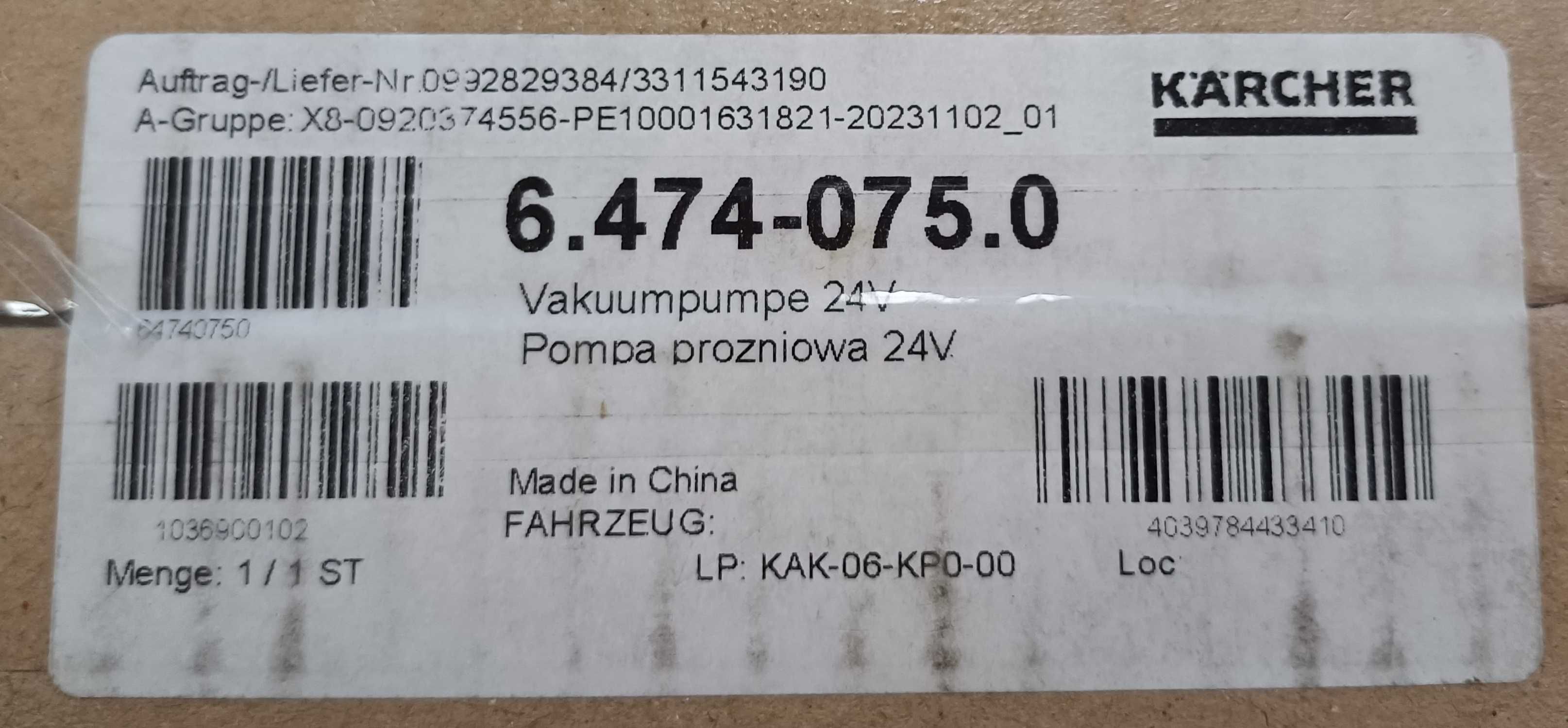 Nowa pompa elektryczna do zamiatarki bateryjnej KARCHER 100/100R BAT