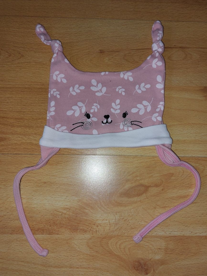 Czapka różowa wiązana listki buzia 68 cm  So Cute Pepco