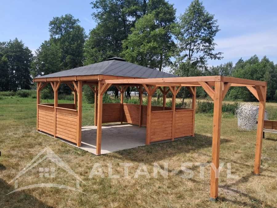 Altany, altanki, wiaty, altana ogrodowa LEA 4x4m + Pergola PRODUCENT