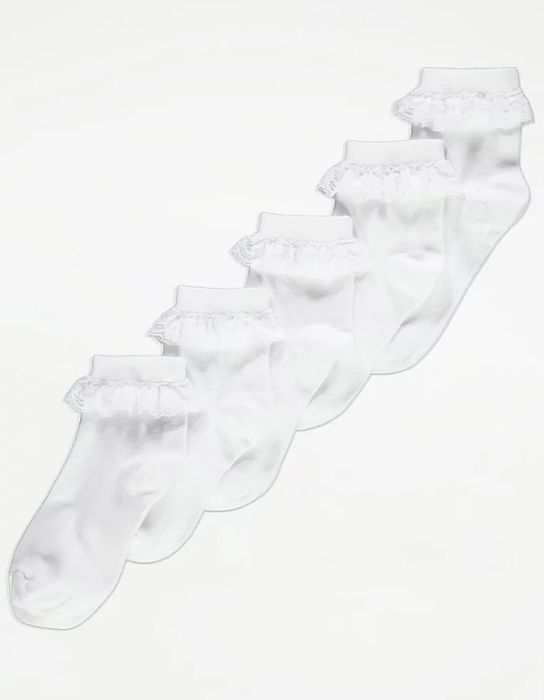 27-30 George 5pak białe skarpetki z falbanką koronka zestaw skarpet UK