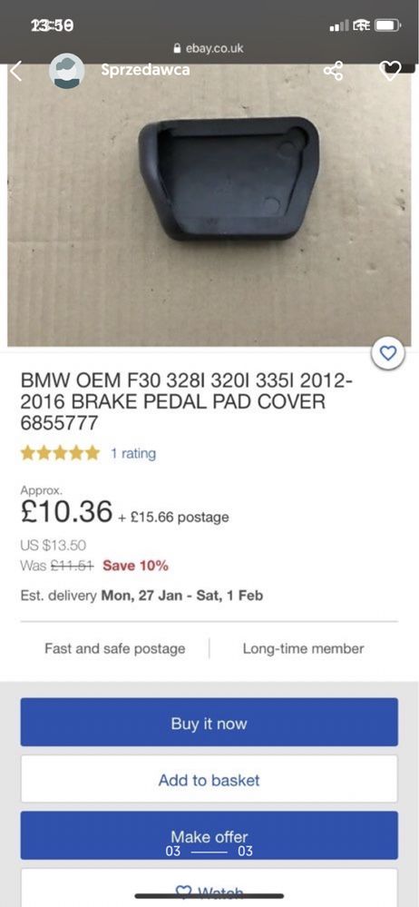 Guma na pedal BMW