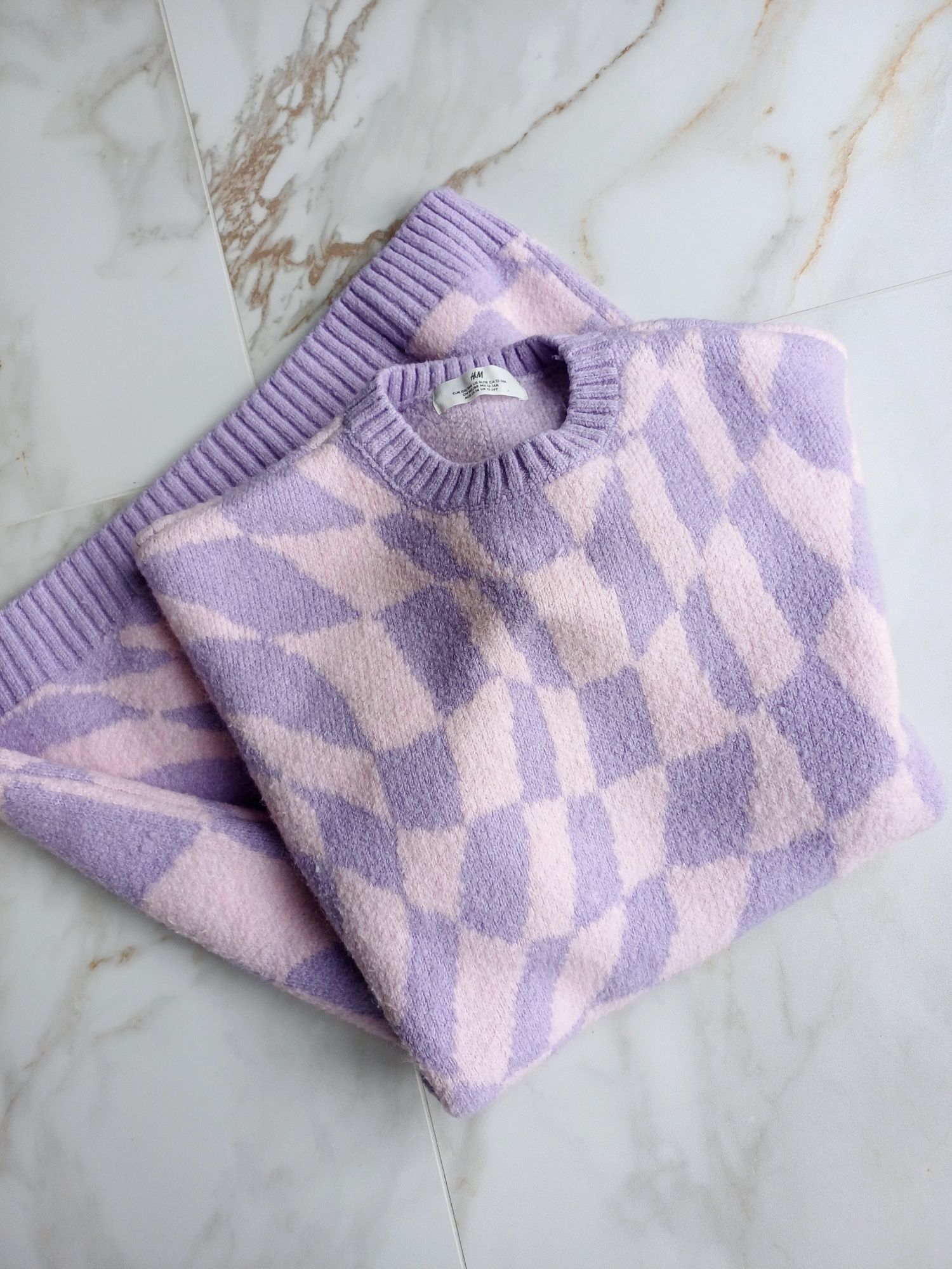 H&M sweter sukienka fioletowa pudrowa dzianinowa wełna sweterkowa S 36