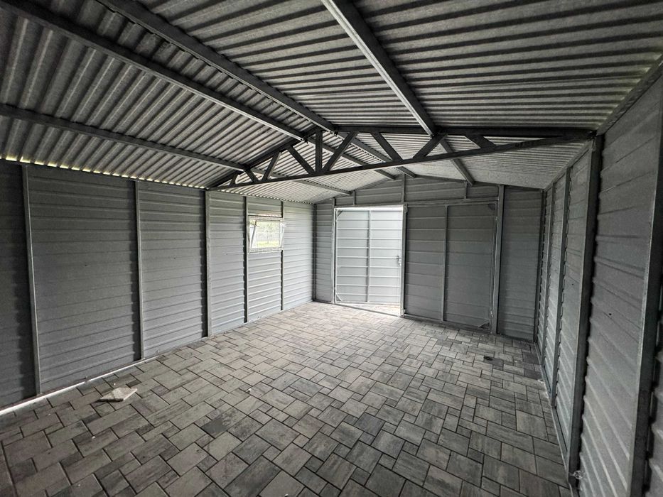 Garaż blaszany 4x6m dwuspadowy, grafit + czarny, profil ocynk