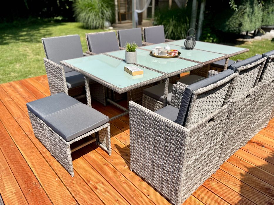 Zestaw Korfu XXL technorattan szary brąz zestaw obiadowy na taras