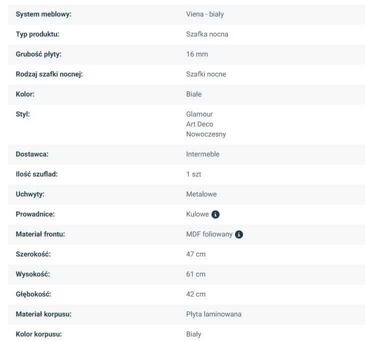 Biała szafka nocna ryflowana Viena z szufladą, złote nogi