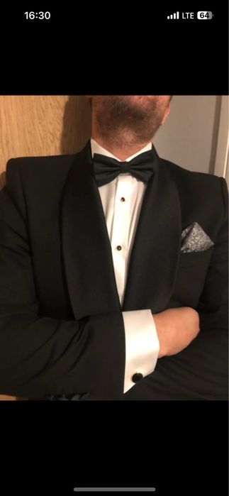 Czarny smoking pelen zestaw, ślub, wesele, imprezy okolicznościowe