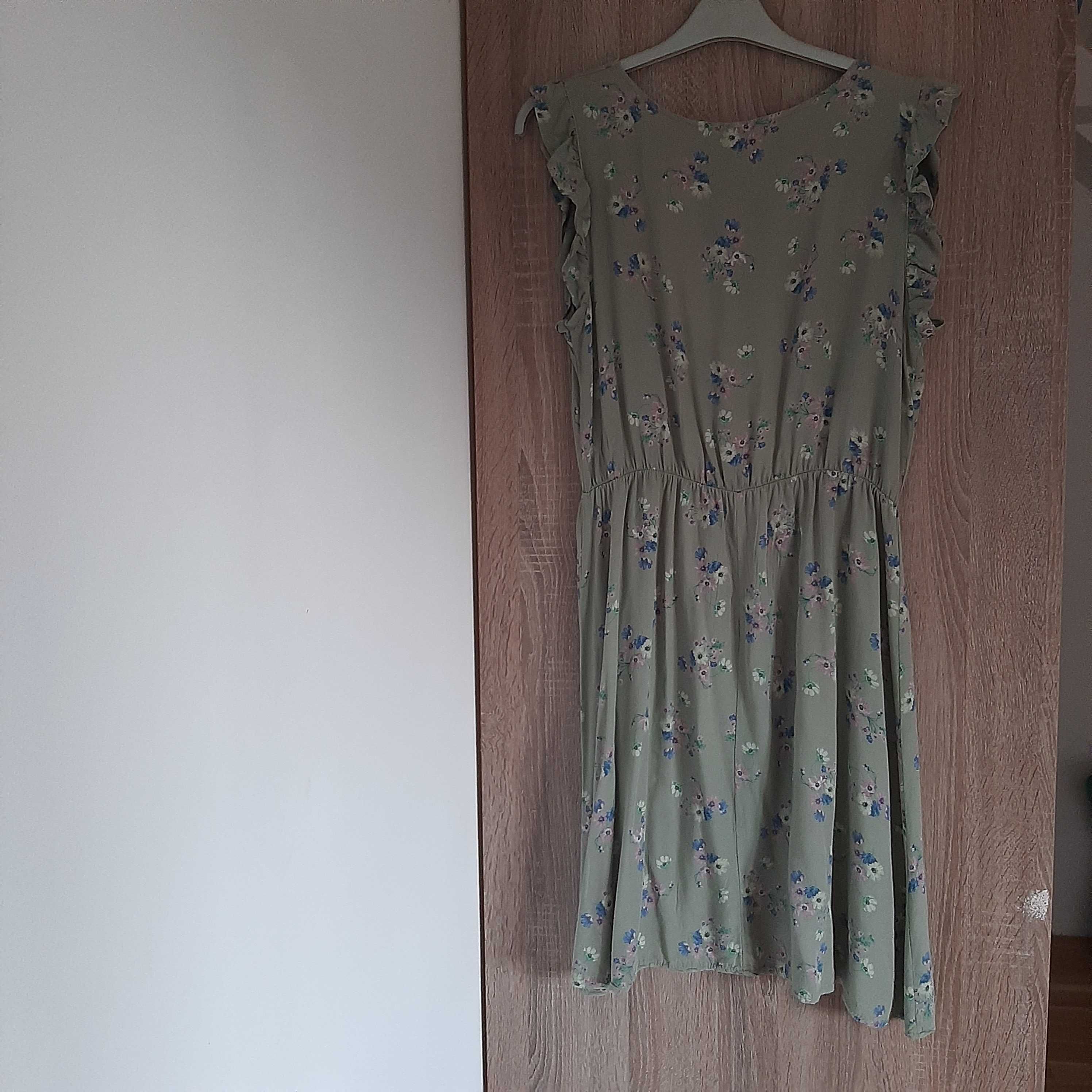 Ciemno zielona oliwkowa khaki kwiatowa sukienka M L 38 40