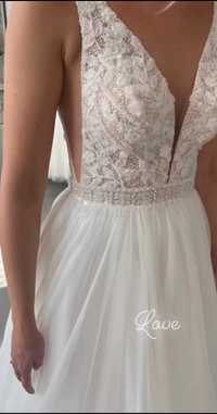 Suknia ślubna błyszcząca z kryształkami rozm. s/m 166cm wzrostu + 8cm