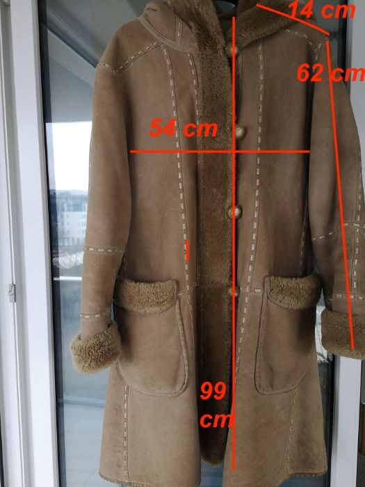 ALLEGRIA kożuch damski naturalny kaptur jasny futro r. 36-38