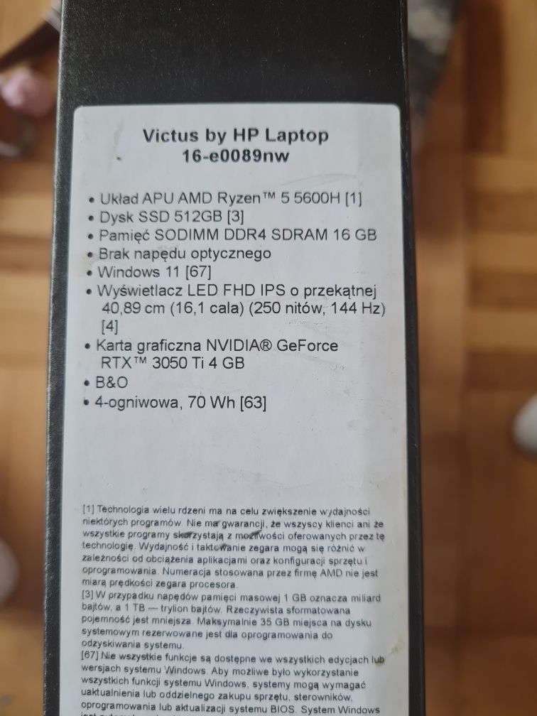 Laptop HP Victus 16-E0089NE 16.1" IPS 144Hz R5-5600H 16GB 512GB 3050Ti