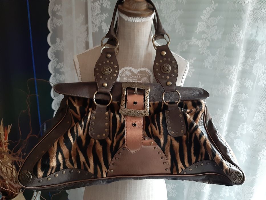 Torebka skórzana Laura Biagini Jeans vintage boho elementy skóry pante