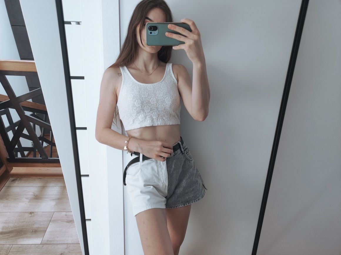 Top crop biały koronka Zara