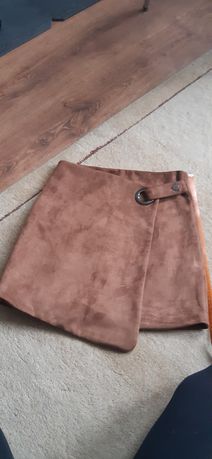 Zamszowa brązowa spódnica mini, rozmiar S/M