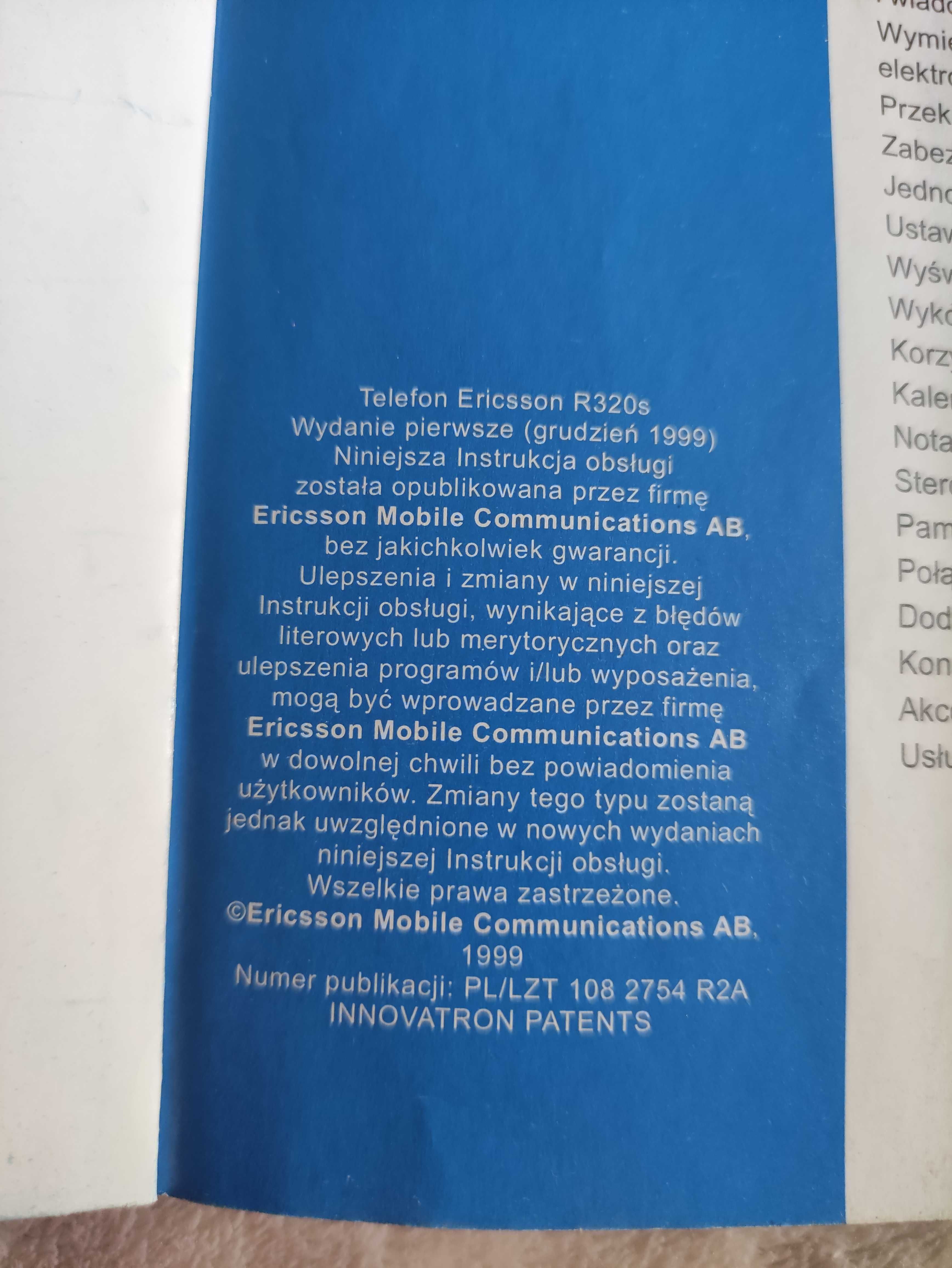 Podręcznik użytkownika Ericsson rok 1999. Mobile Phon R320se