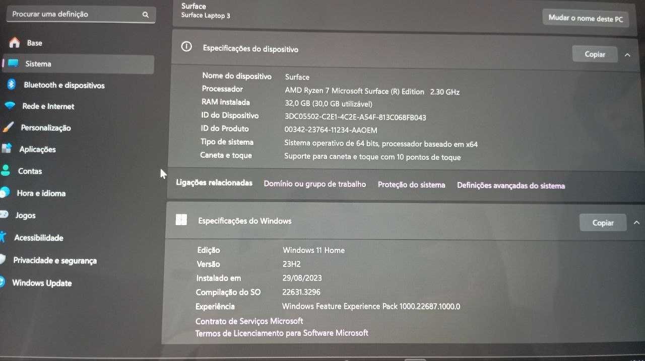 Microsoft Surface Laptop 3, Ryzen 7, 32 ram