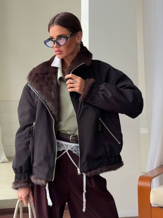 двостороння жіноча  парка з натуральним хутром