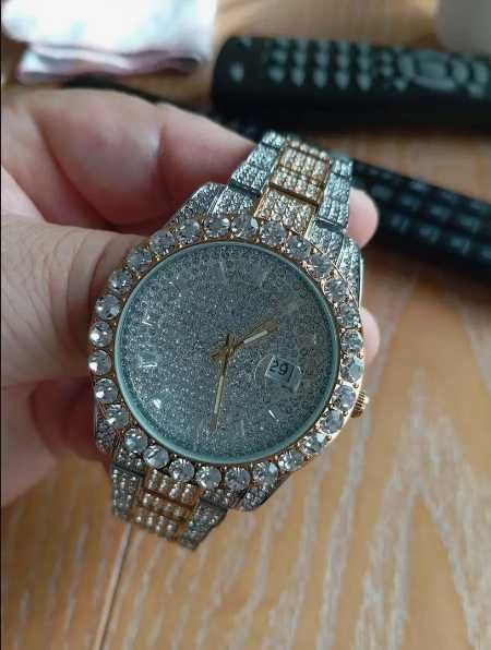 Relógio de Quartzo Cintilante Gelado de Luxo