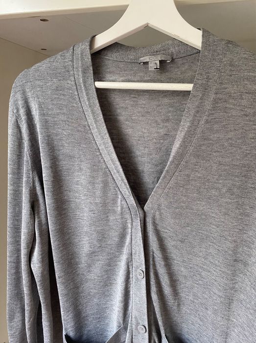 Cos Popielaty szary rozpinany kardigan Jedwab L 40 Silk
