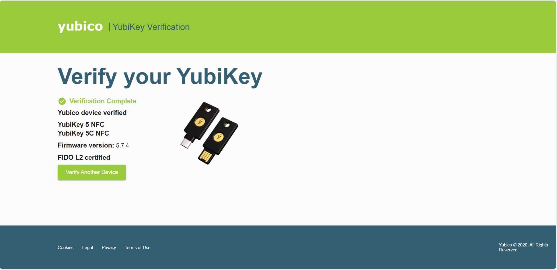 Ключ безпеки YubiKey 5C NFC прошивка 5.7.4