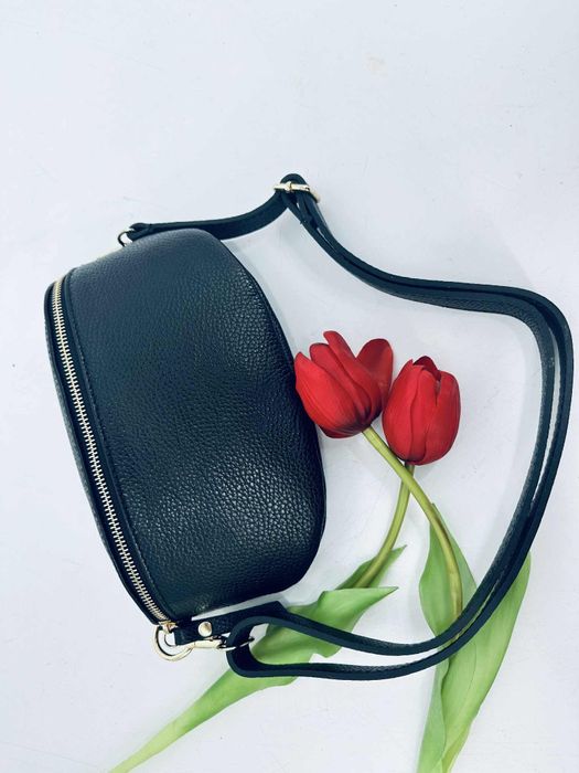 Nowa skórzana nerka damska czarna dolaro