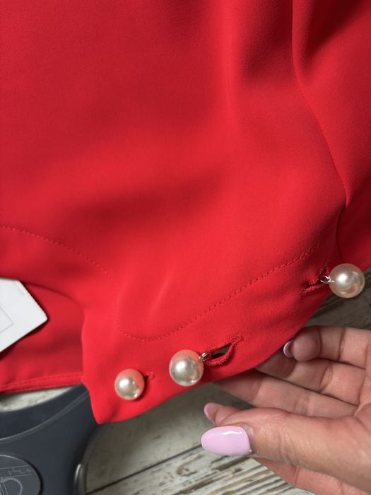 Zara basic czerwona koszula szyfonowa szyfon tiul perly perelki 36 38