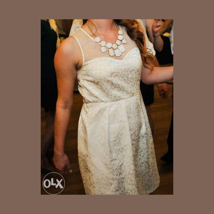 kremowa sukienka S koronka gipiura na wesele