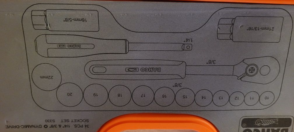 BAHCO Zestaw Kluczy 34el 3/8" 1/4"