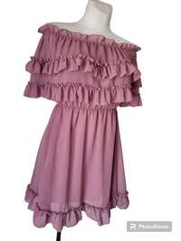 Sukienka hiszpanka falbanki różowa