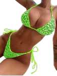 Strój Kąpielowy BIKINI Stringi SEXY Neon Wiązane Panterka - XL
