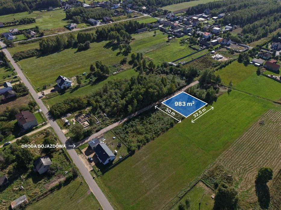 Atrakcyjna działka budowlana 983 m² Konradów, WZ, prąd, droga utwardz.