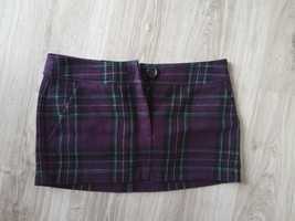 Spódnica krótka mini fioletowa w kratę H&M