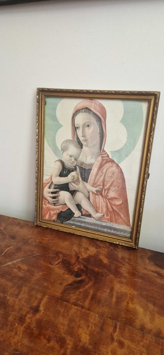 Obraz litografia antyk dewocjonalia Matka Boska Madonna antyk