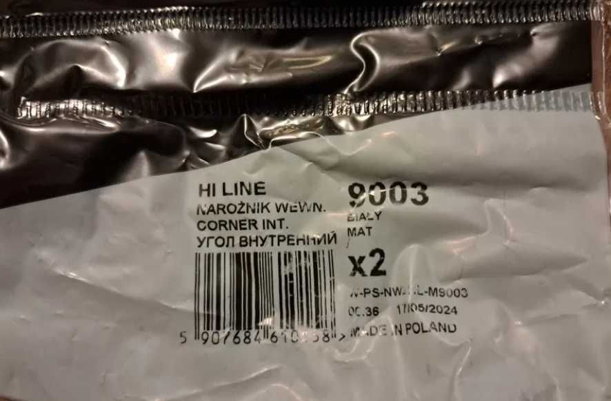 Narożnik wewnętrzny do listwy HI LINE Cezar 9003 biały mat 8 sztuk