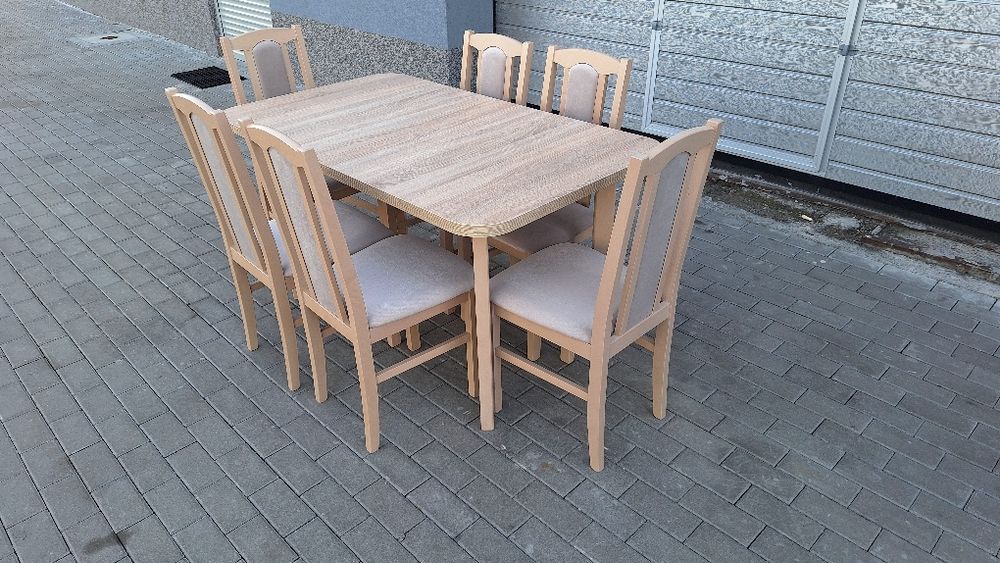 Nowe: Stół rozkładany + 6 krzeseł,sonoma+latte, dostawa cała POLSKA