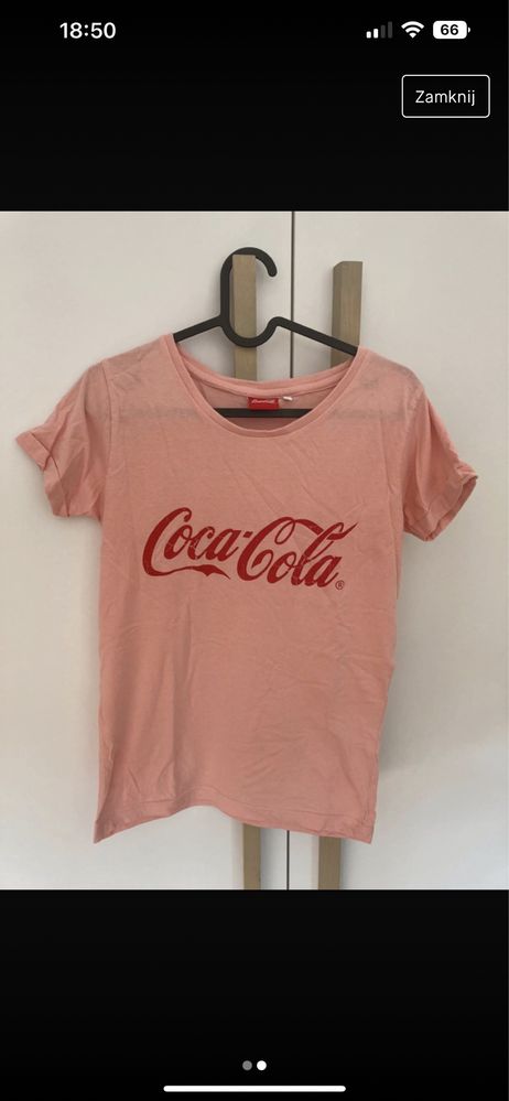 T-shirt koszuli bluzka różowa róż napis Coca-Cola S 36
