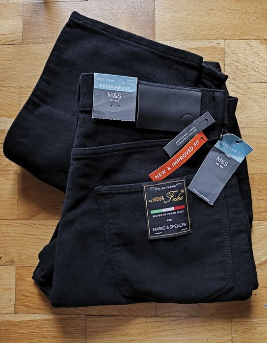 Marks Spencer W 30 L 33 nowe czarne spodnie moleskin regular fit