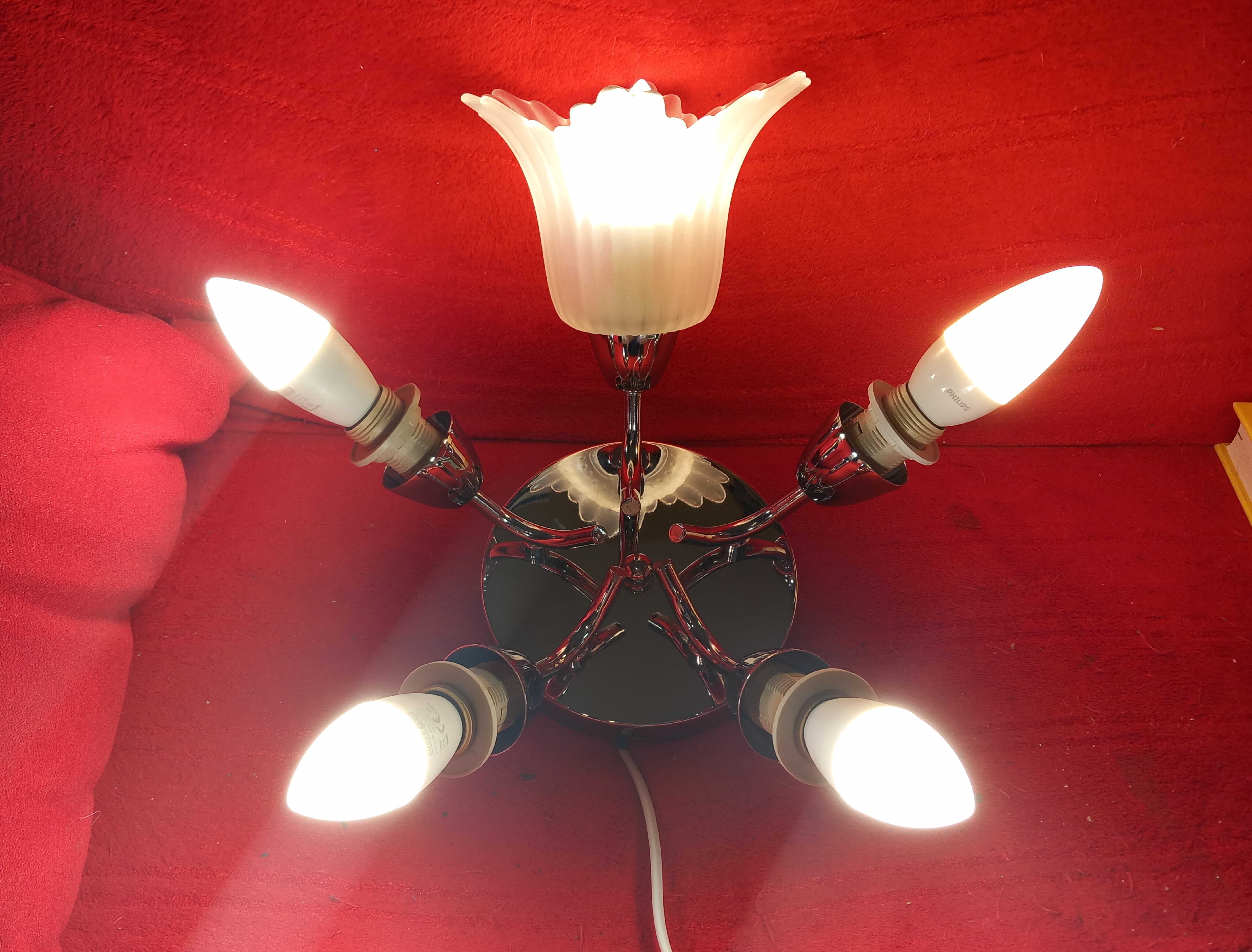Oprawa lampa sufitowa metalowa chromowana srebrna 5 xE14